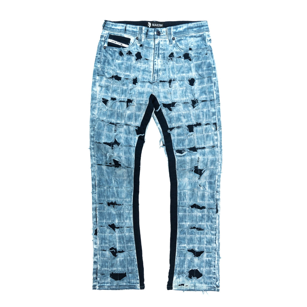 Positano Ripped Overlay Denim Jeans - Blue
