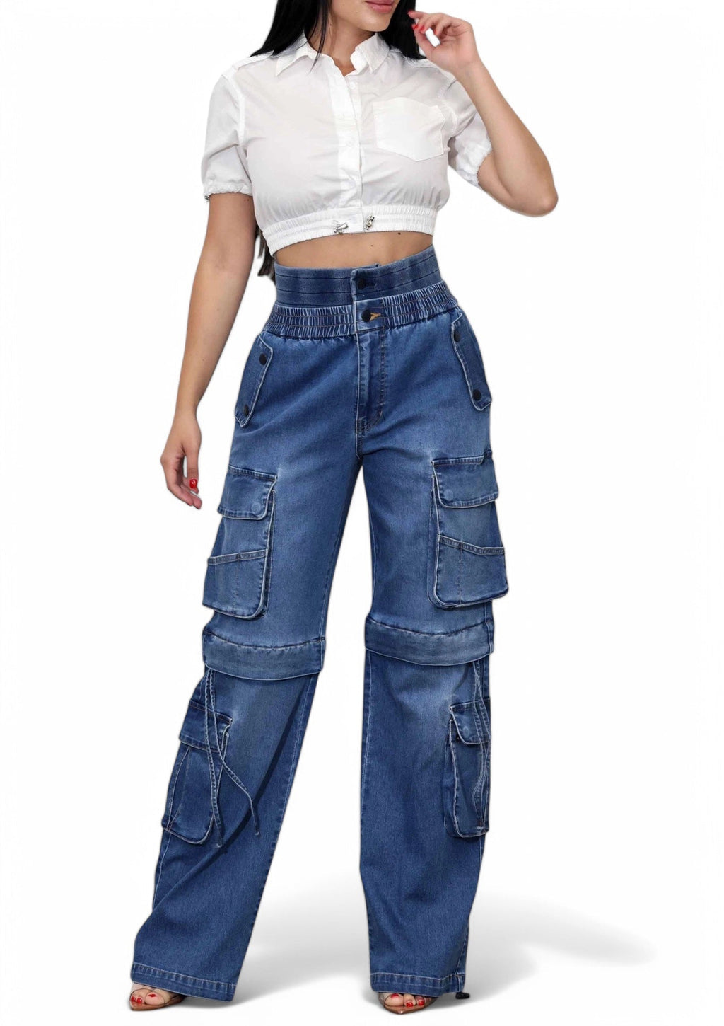 Convertible Baggy Cargo Jeans with Double Waist Band
