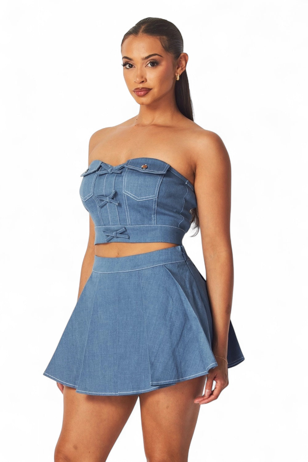 Giorgia Denim Top and Mini Skater Skort Set