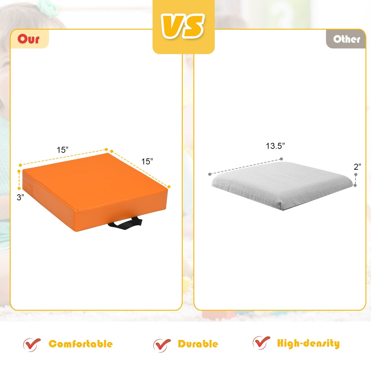 6 Pieces 15 Inches Square Toddler Floor Cushions Flexible Soft Foam Seating with Handles