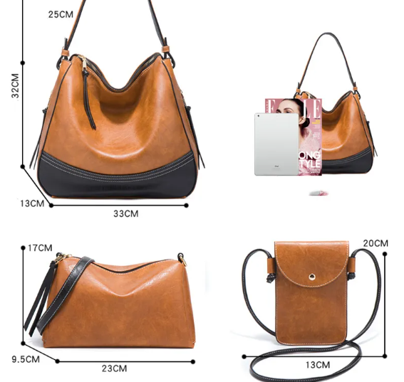 Large Capacity 4-Piece Soft Shoulder Bag Set