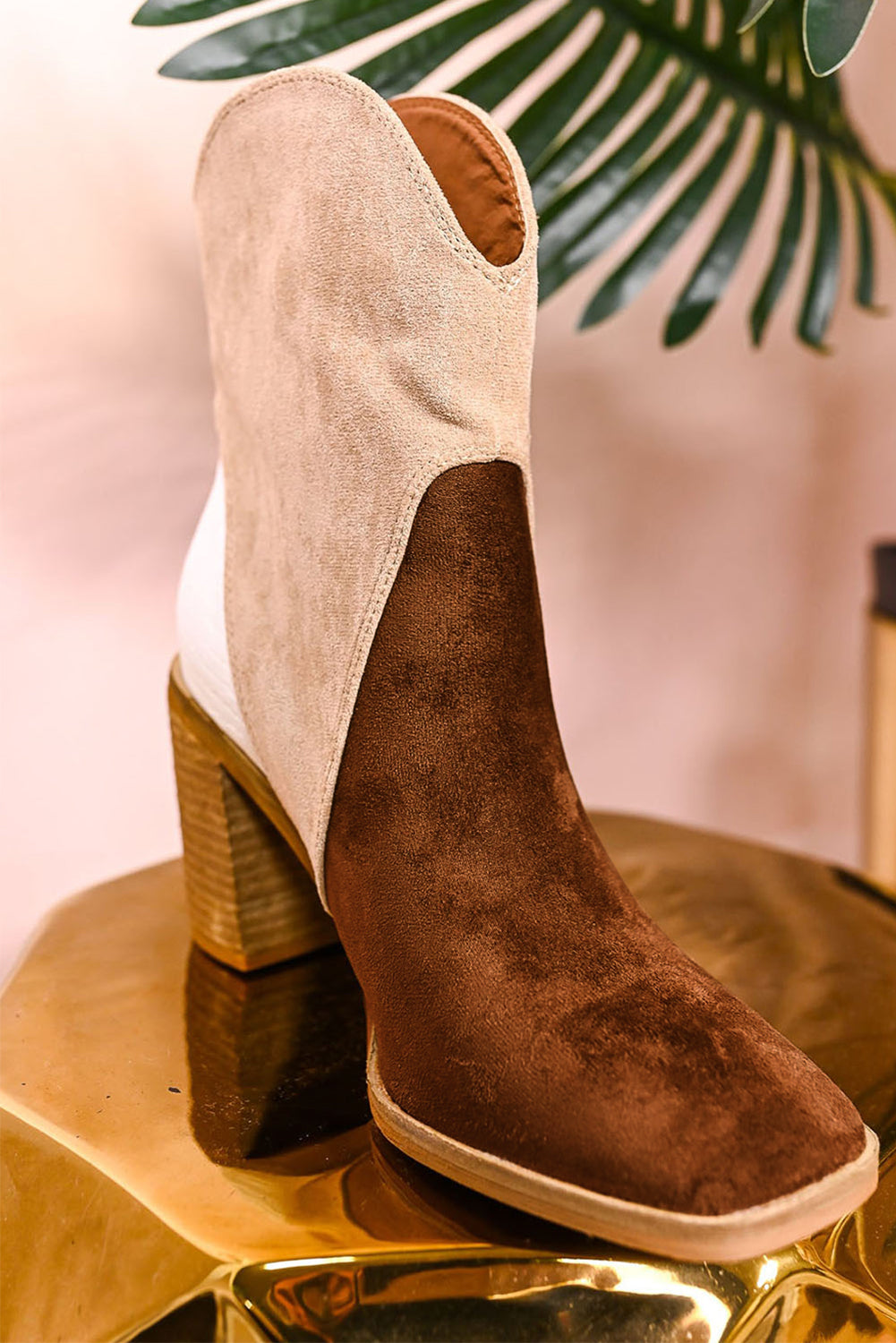 Chestnut Color Block Suede Heeled Ankle Booties