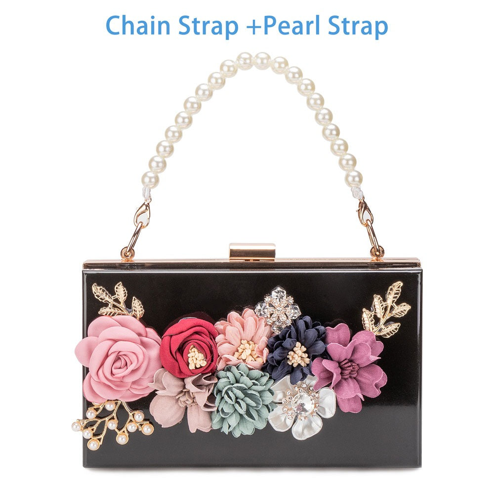 Transparent Flower Acrylic Square Chain Clutch Bag