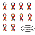 5/10/25/100 Pack Autism Puzzle Ribbon with Heart Pins
