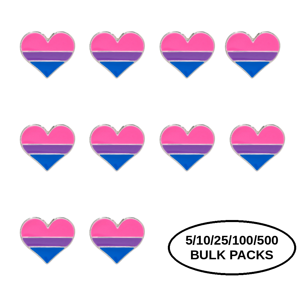 5/10/25/100 Bisexual Flag Heart Pins