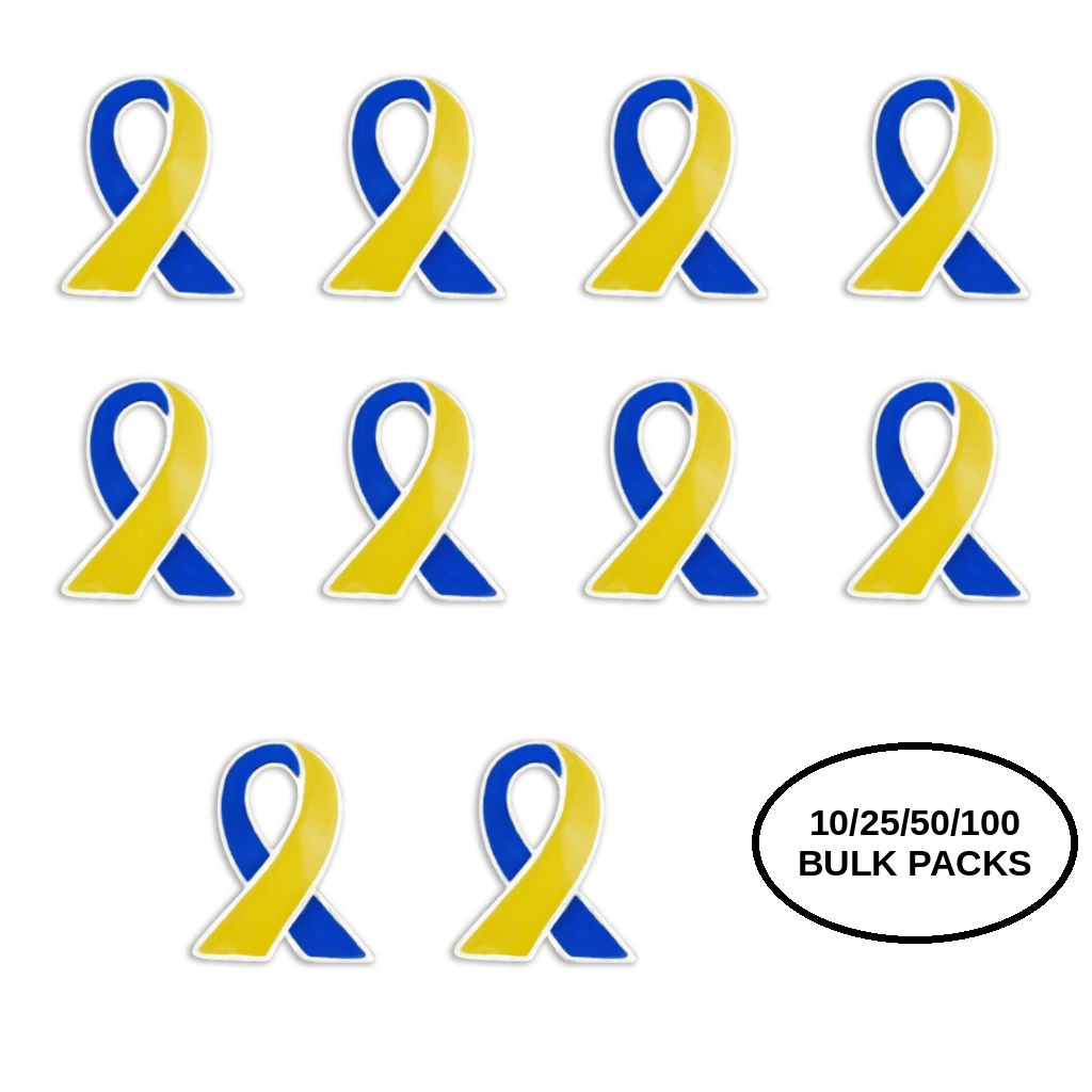 10/25/50/100 Blue & Yellow Ribbon Lapel Pins