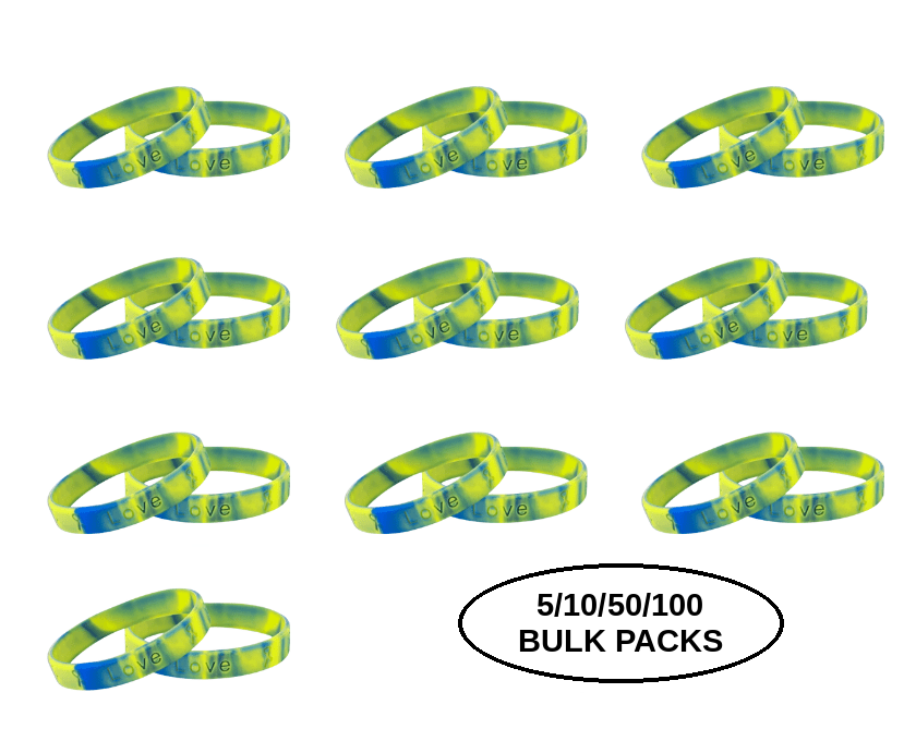 5/10/50/100 Blue & Yellow Silicone Bracelets