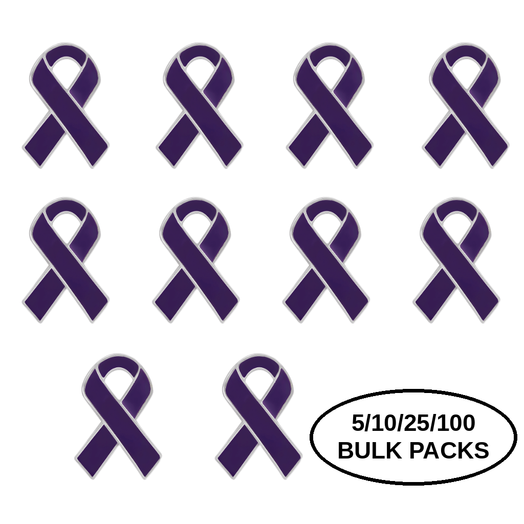 5/10/25/100 Pack Purple Ribbon Awareness Pins