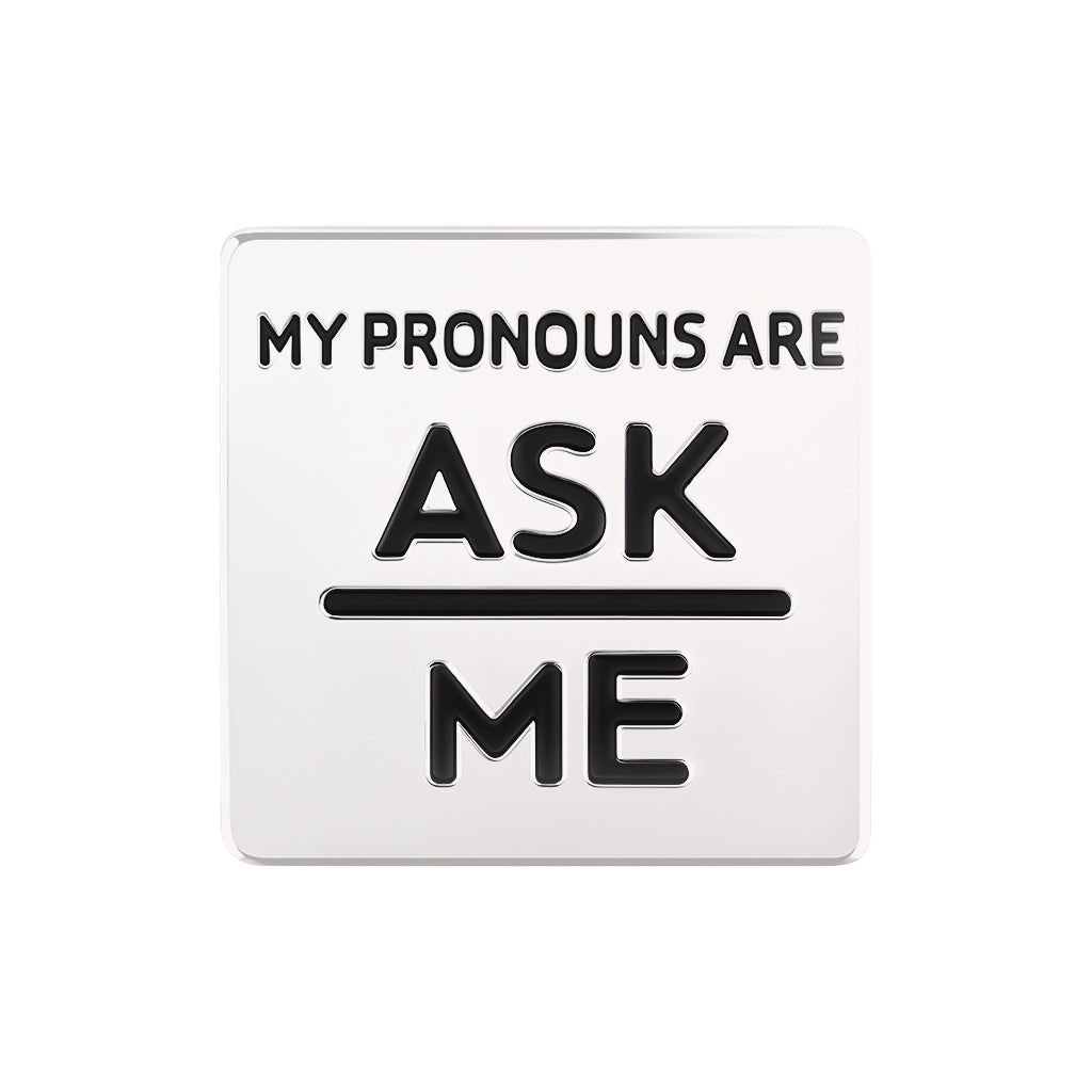 5/10/25/100 Silver Square My Pronouns Are Ask Me Pins