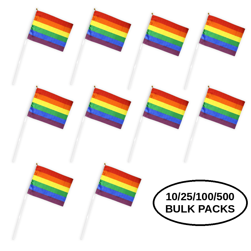 10/25/100/500 Bulk Small Rainbow Flags on a Stick