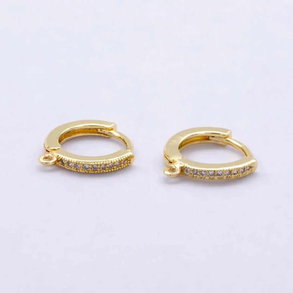 14K Gold Filled 12mm Micro Paved CZ Drop Huggie Earring Findings in Gold & Silver | Z1048