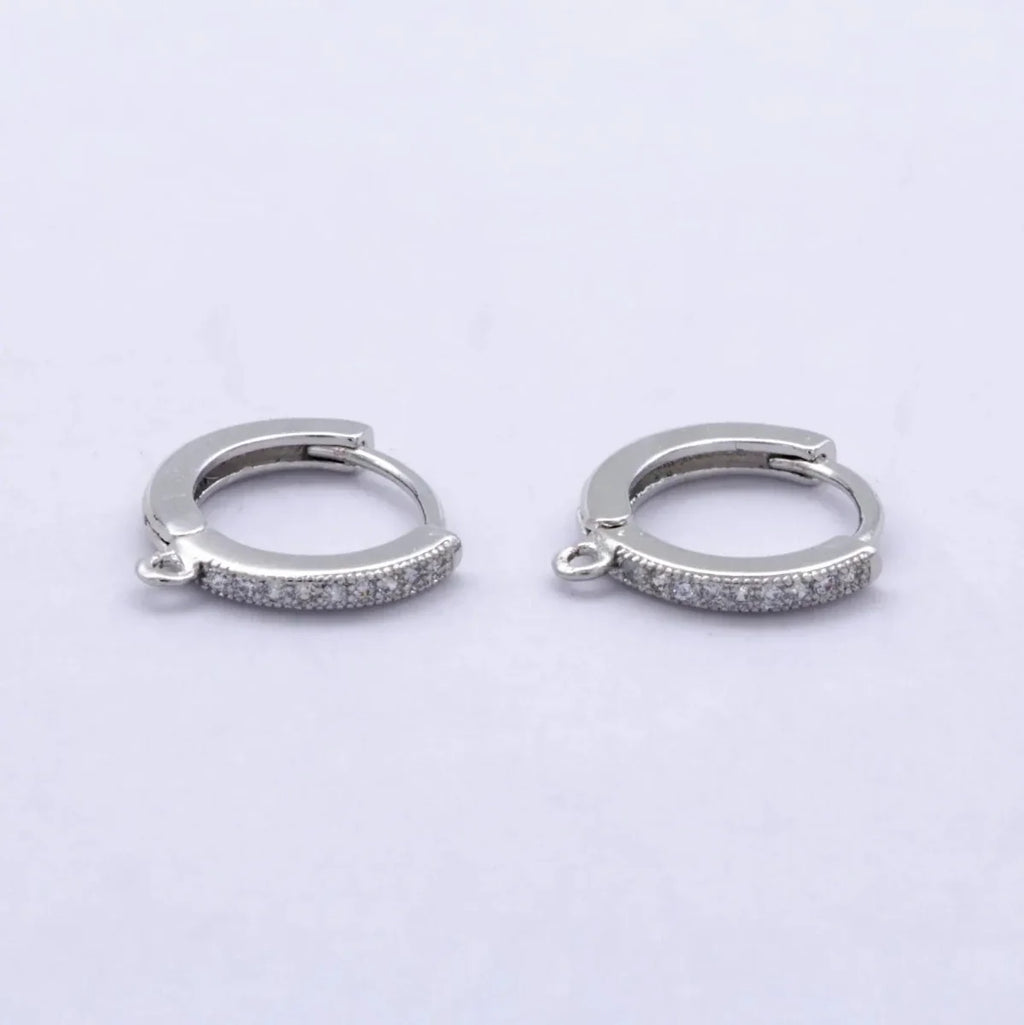 14K Gold Filled 12mm Micro Paved CZ Drop Huggie Earring Findings in Gold & Silver | Z1048