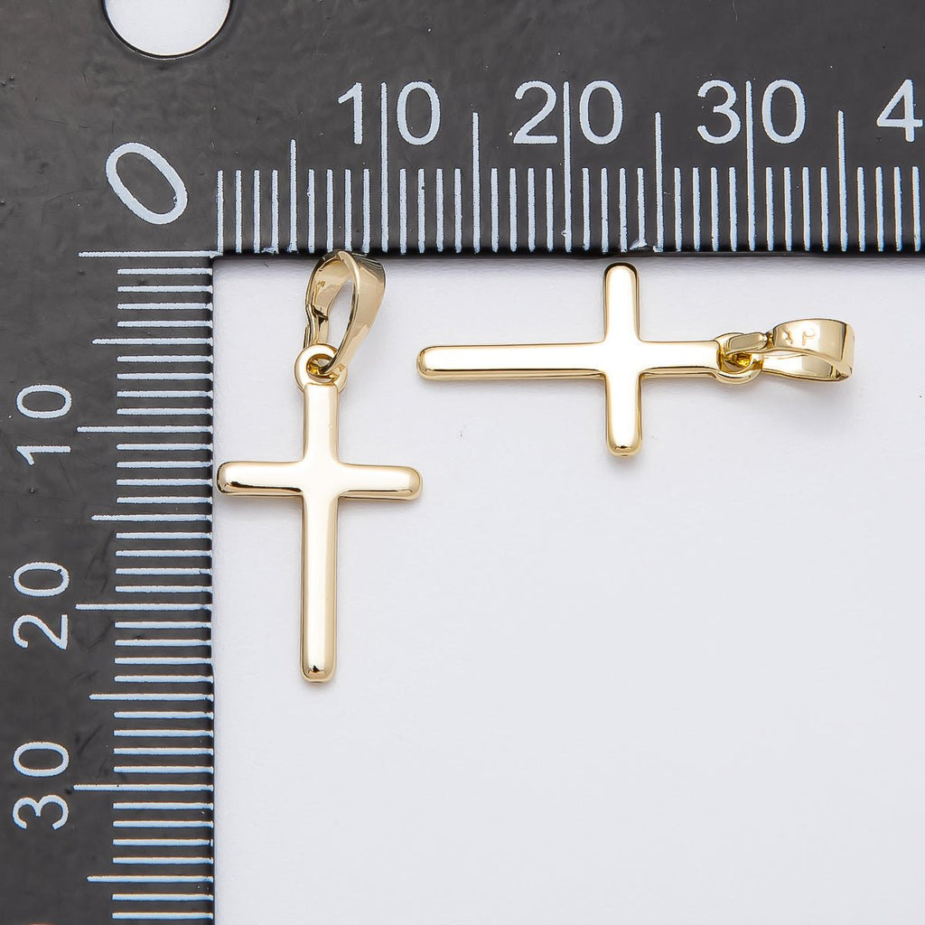 14K Gold Filled 19mm Minimalist Cross Religious Pendant | Charms-00517