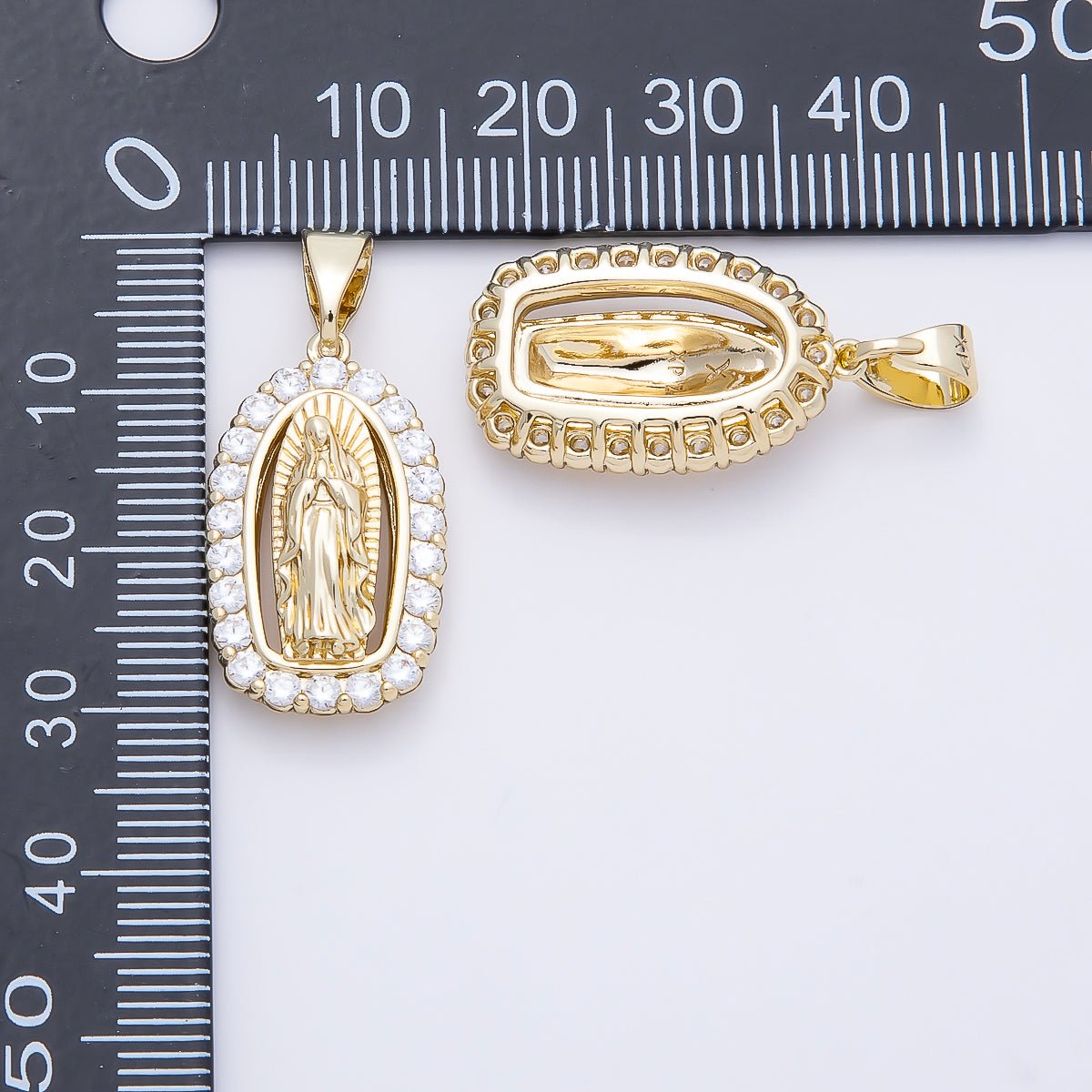 14K Gold Filled 24mm Mother Mary Micro Paved CZ Religious Pendant | Charms-01169