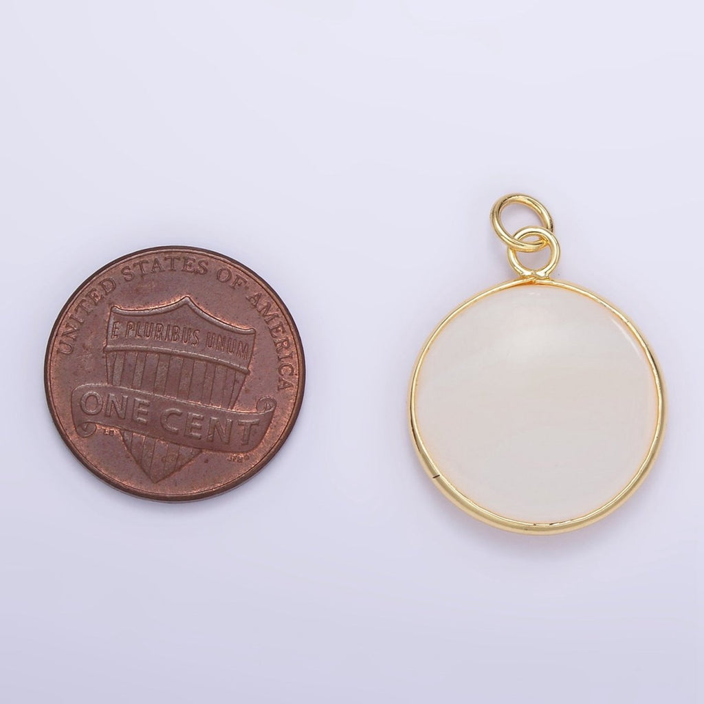 14K Gold Filled 25mm Shell Pearl Bezel Round Gemstone Charm | D568