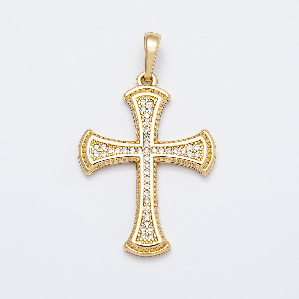 14K Gold Filled 31mm Micro Paved CZ Dotted Passion Cross Pendant | Charms-00520