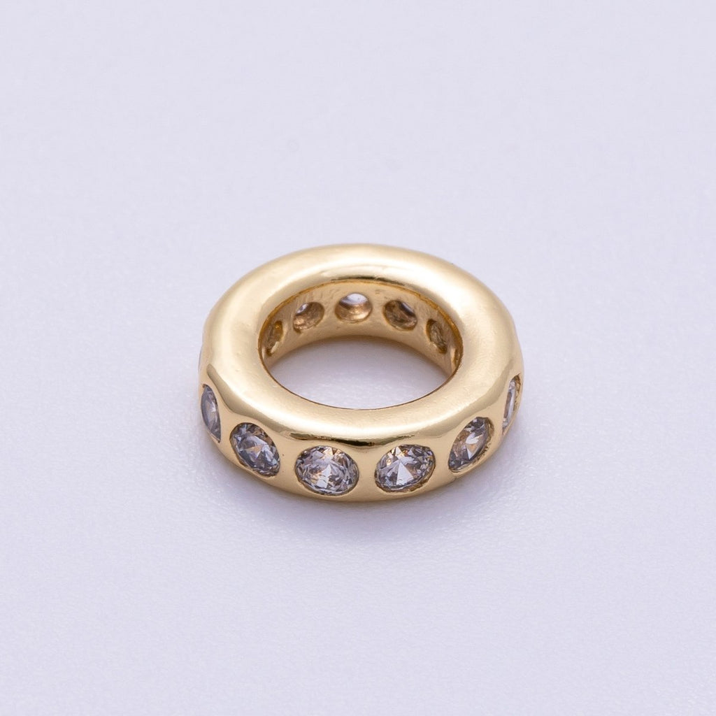 16K Gold Filled 10mm Personalized Round Dotted Birthstone CZ Rondelle Spacer Set | Beads-00248 ~ Beads-00259