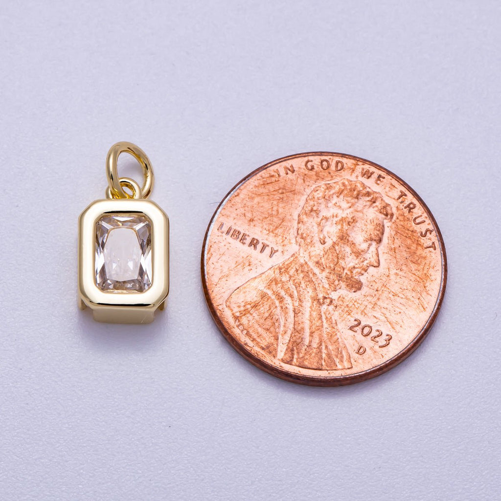 16K Gold Filled 11mm Clear Baguette CZ Rectangular Bezel Mini Charm | Charms-00628