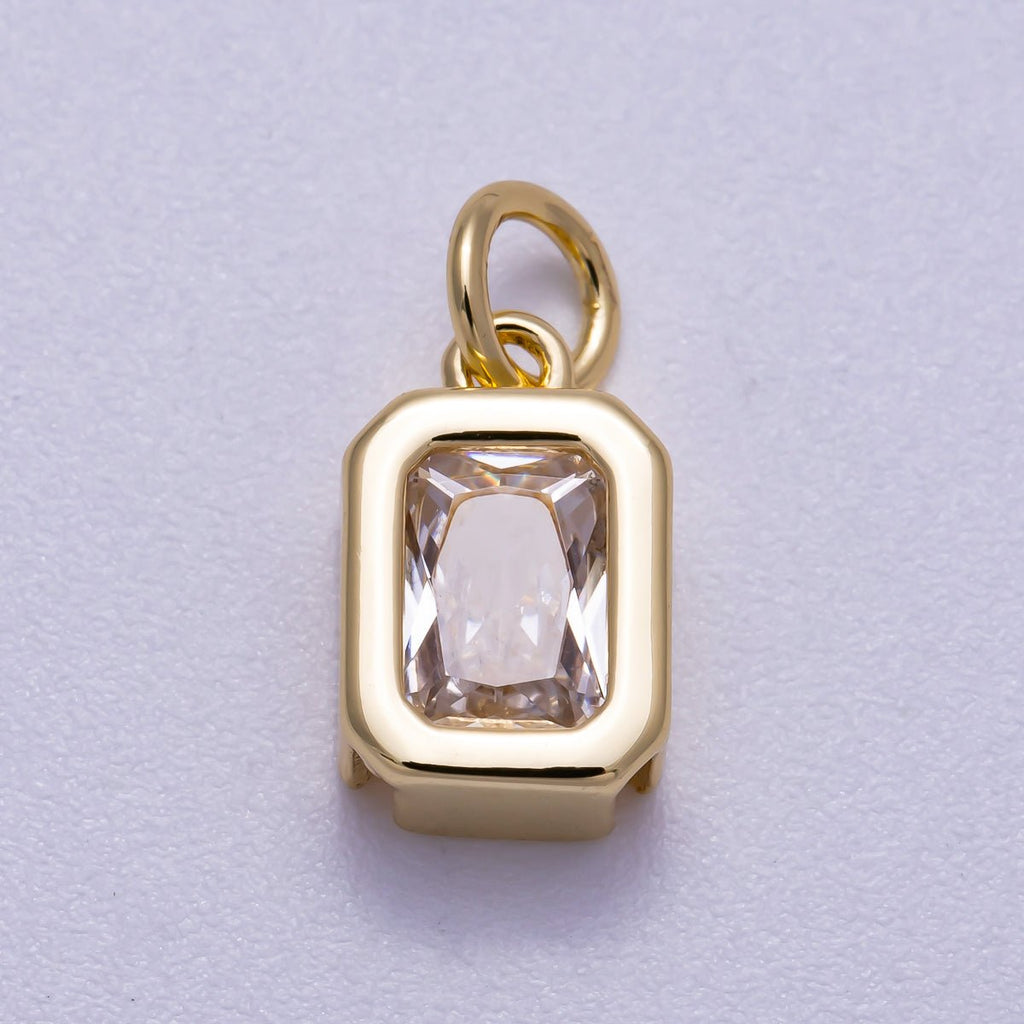 16K Gold Filled 11mm Clear Baguette CZ Rectangular Bezel Mini Charm | Charms-00628