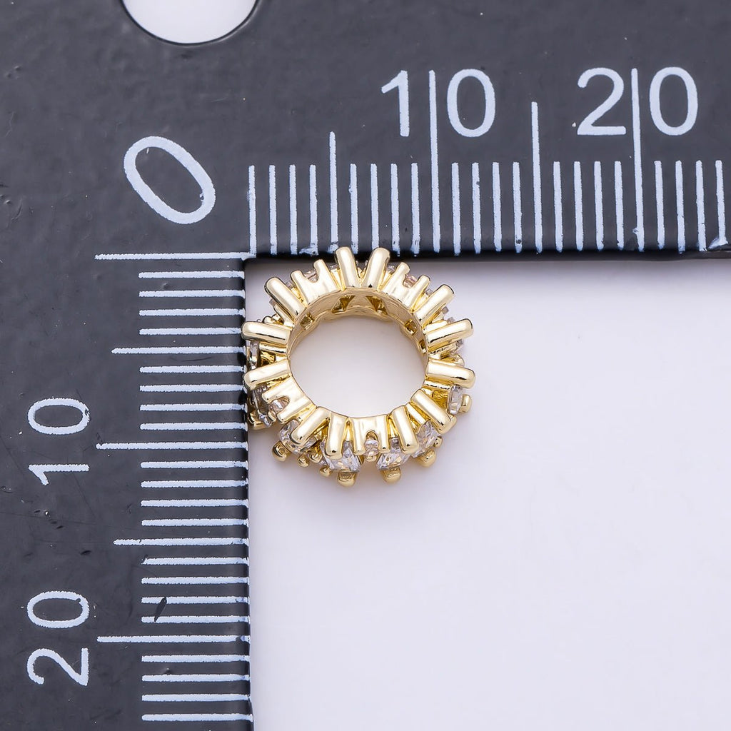16K Gold Filled 11mm Clear Round Baguette CZ Rondelle Bead | Beads-00481