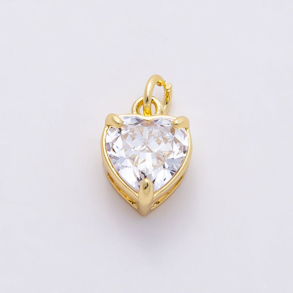 16K Gold Filled 12mm Clear CZ Heart Solitaire Charm | Charms-00818