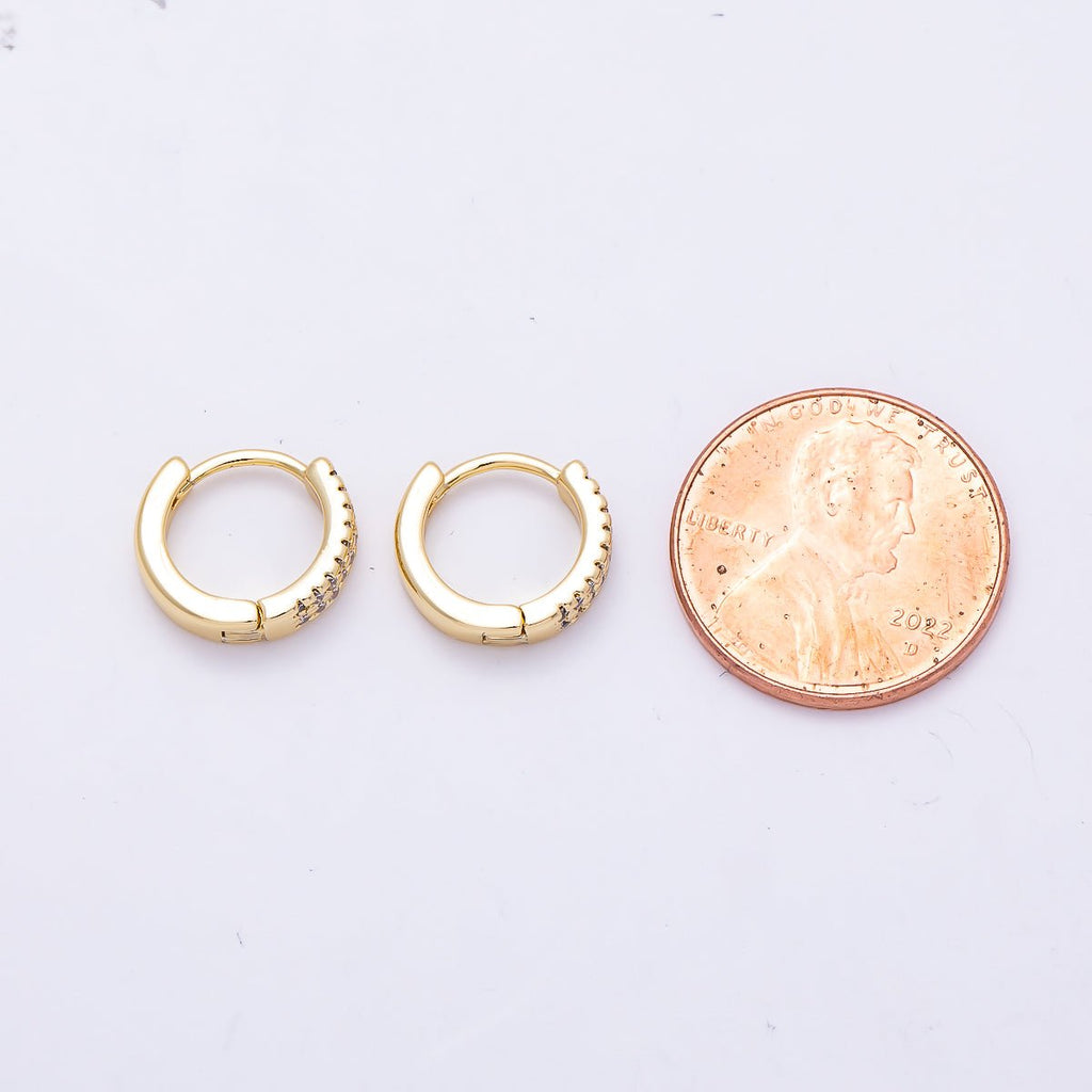 16K Gold Filled 12mm Micro Paved CZ Double Lined Cartilage Huggie | Earrings-00702