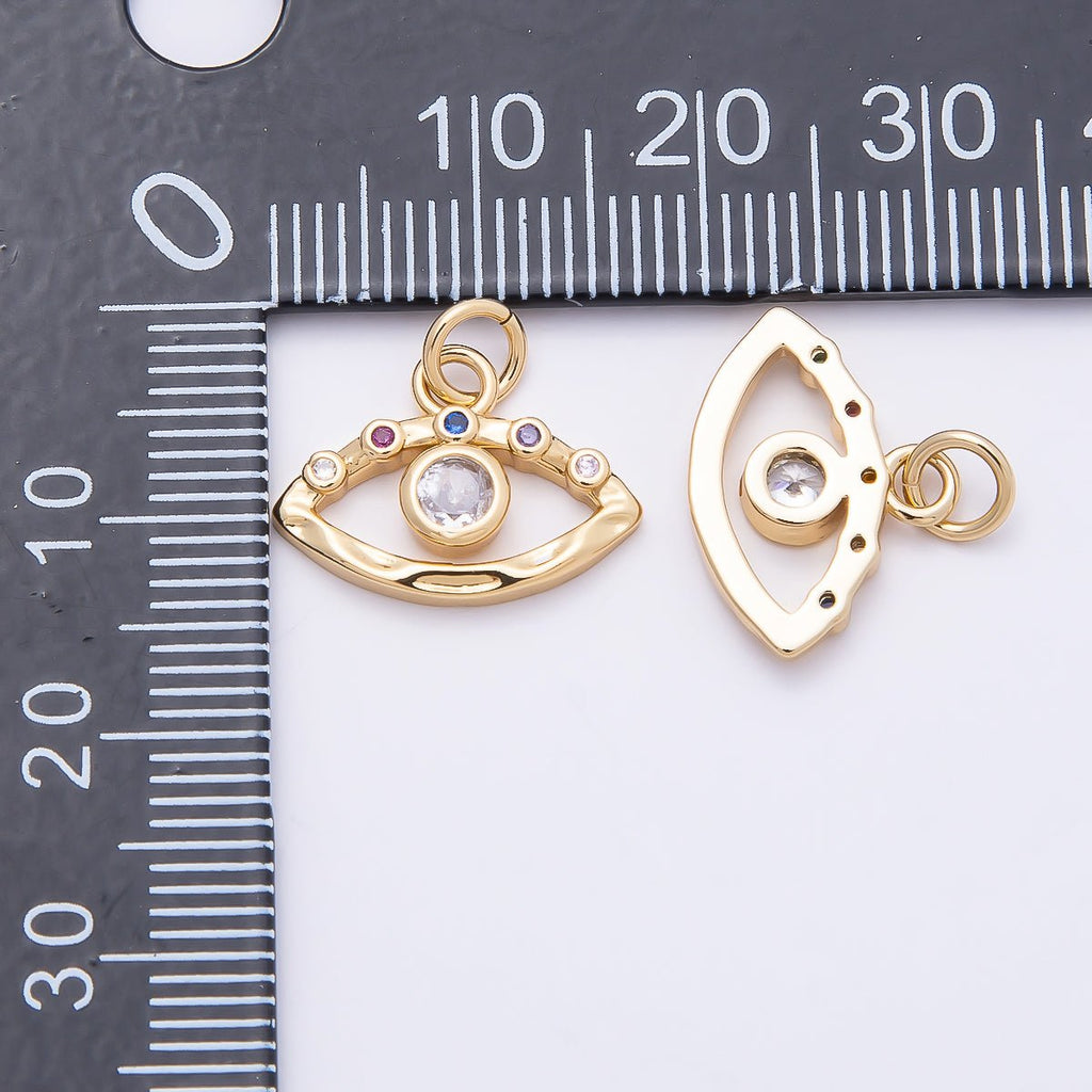 16K Gold Filled 12mm Multicolor Clear CZ Evil Eye Open Textured Charm | Charms-00863