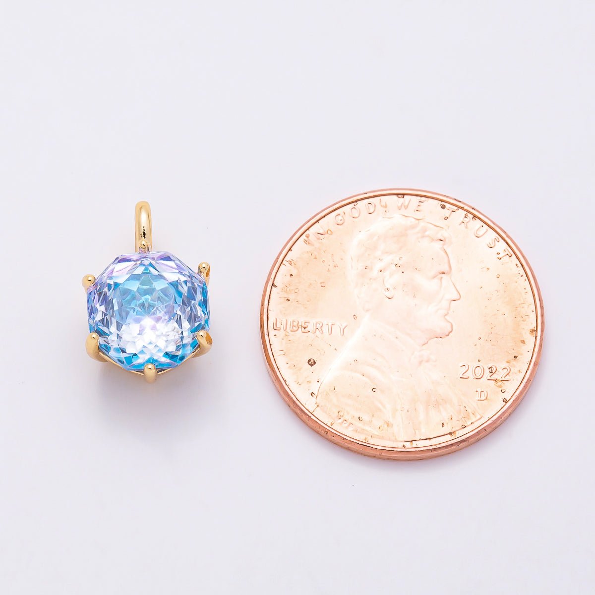 16K Gold Filled 13mm Blue, Pink, Purple, Clear, Yellow Round CZ Solitaire Charm | Charms-01062 ~ Charms-01068