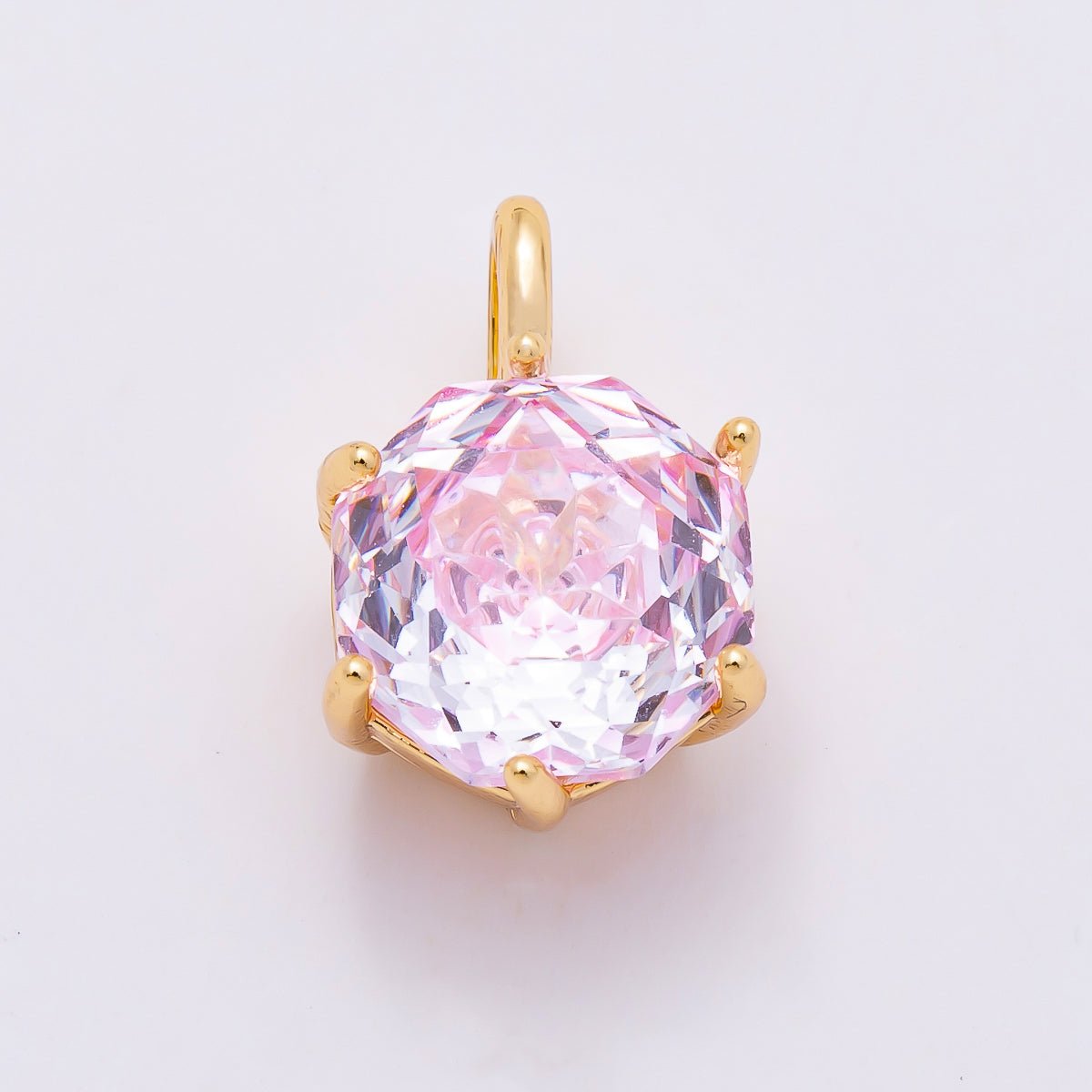 16K Gold Filled 13mm Blue, Pink, Purple, Clear, Yellow Round CZ Solitaire Charm | Charms-01062 ~ Charms-01068