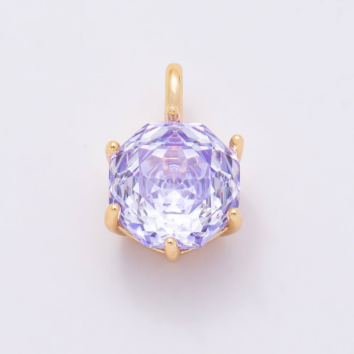 16K Gold Filled 13mm Blue, Pink, Purple, Clear, Yellow Round CZ Solitaire Charm | Charms-01062 ~ Charms-01068