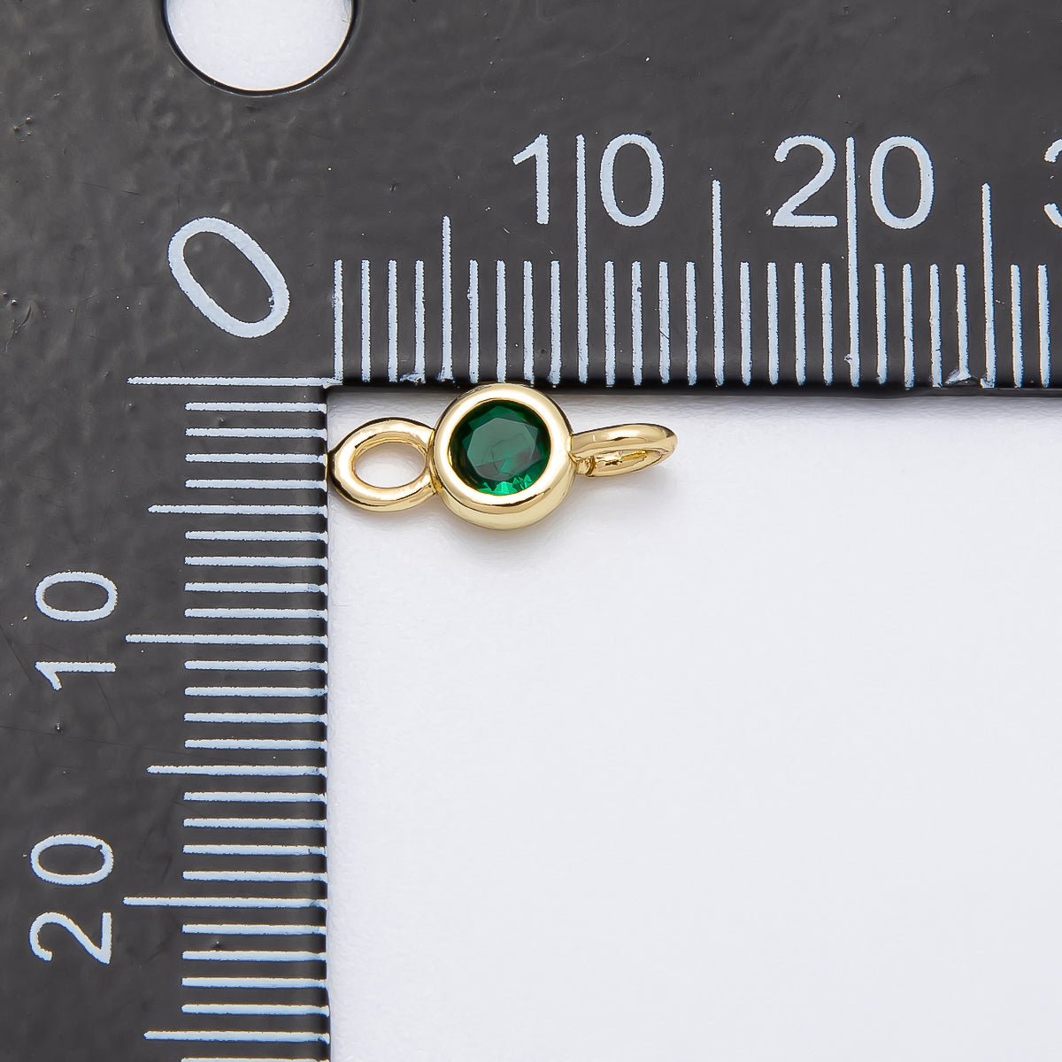 16K Gold Filled 13mm Green CZ Round Bezel Connector | Connectors-00019
