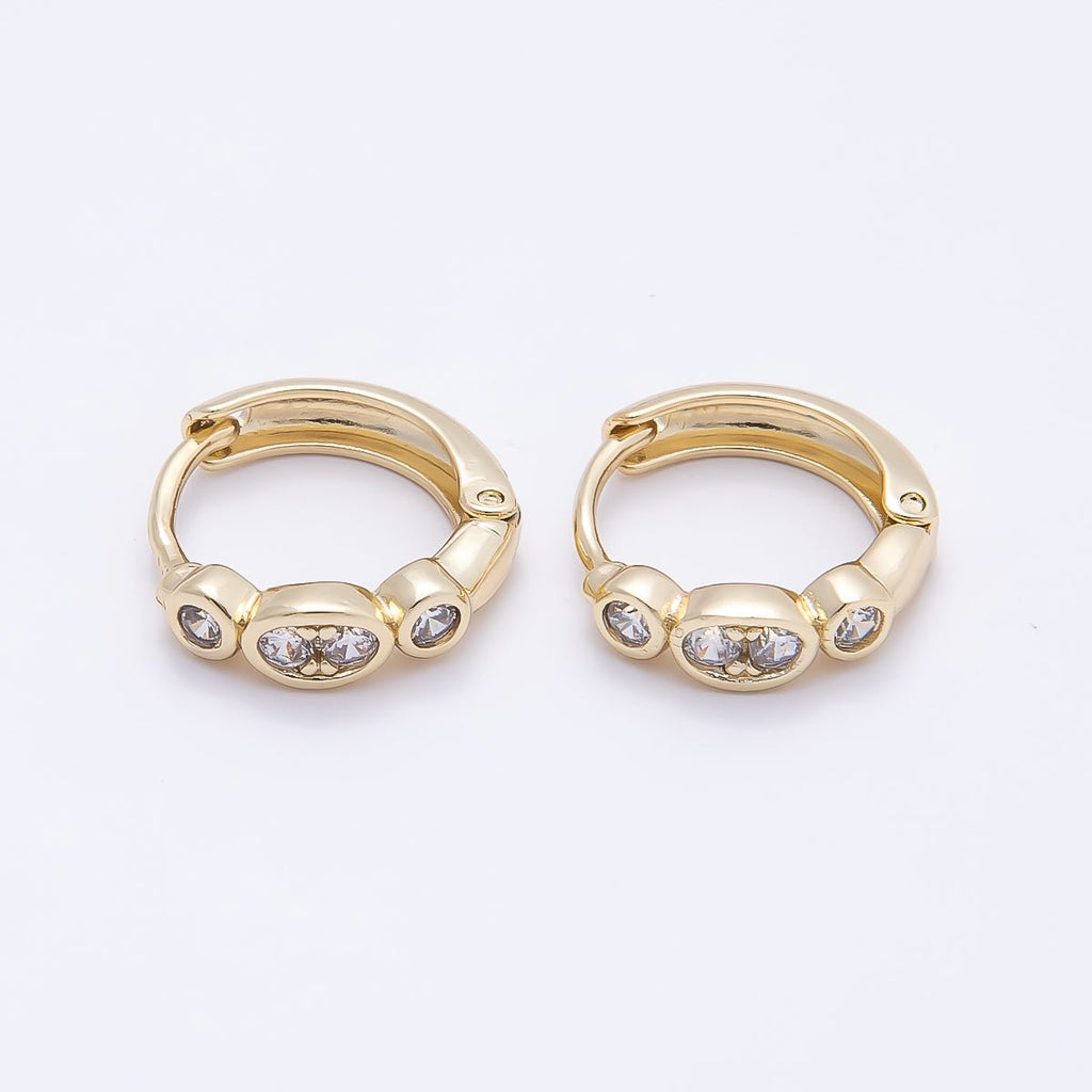 16K Gold Filled 13mm Round Oval CZ Bezel Cartilage Huggie Earrings | Earrings-00433