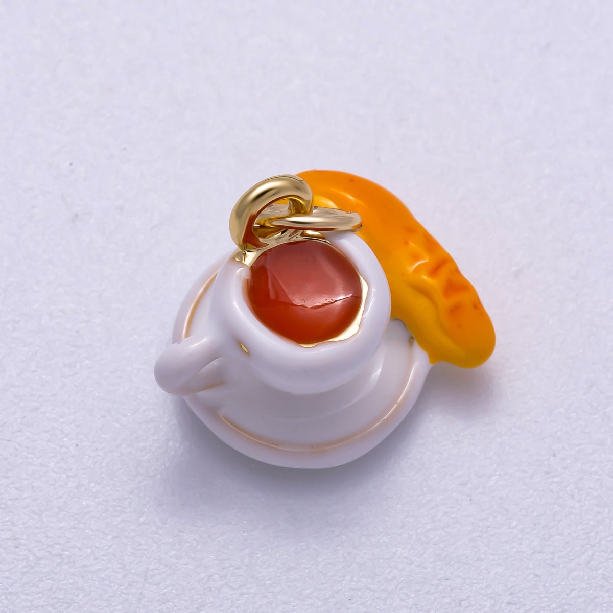 16K Gold Filled 14mm Coffee Baguette Breakfast Enamel 3D Multidimensional Charm | Charms-00570