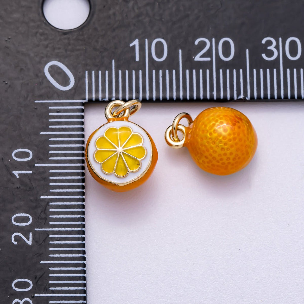 16K Gold Filled 14mm Orange Fruit Enamel 3D Multidimensional Charm | Charms-00543 - Charms-00545
