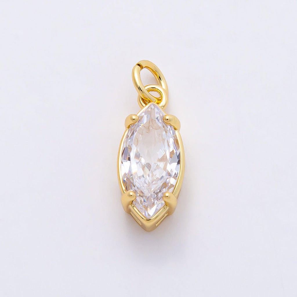 16K Gold Filled 15mm Clear CZ Marquise Solitaire Charm | Charms-00819