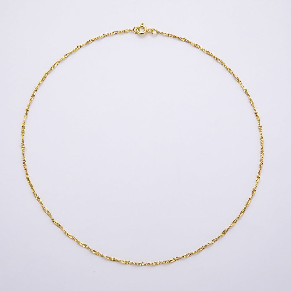 16K Gold Filled 1.5mm Twisted Singapore Chain 15.5, 17.5 Inch Necklace | WA-04484