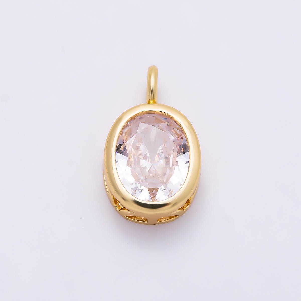 16K Gold Filled 16.5mm Oval CZ Bezel Solitaire Pendant in Gold & Silver | Charms-01374 Charms-01375