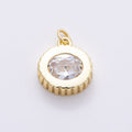 16K Gold Filled 16mm Clear CZ Ribbed Round Solitaire Charm | Charms-00758