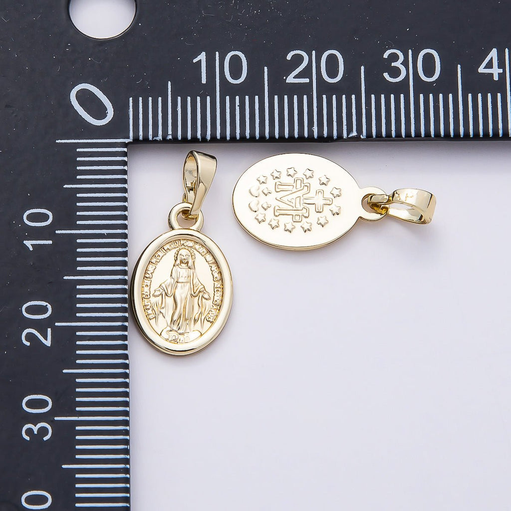 16K Gold Filled 16mm Minimalist Virgin Mary Medallion Oval Pendant | Charms-00764
