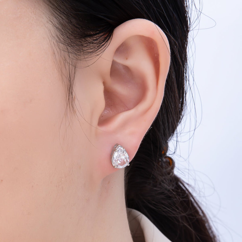 16K Gold Filled 17mm Clear CZ Teardrop Stud Earrings in Gold & Silver | Earrings-00374 Earrings-00375