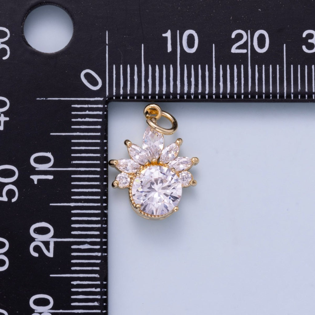 16K Gold Filled 17mm Marquise Round CZ Flower Solitaire Mini Charm | Charms-01044