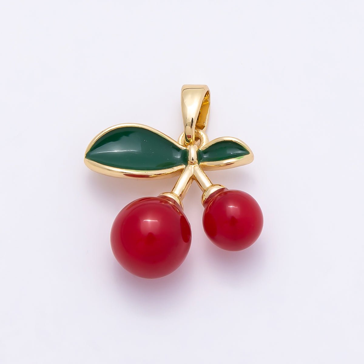 16K Gold Filled 17mm Red Enamel Cherry Fruit Pendant | Charms-01039