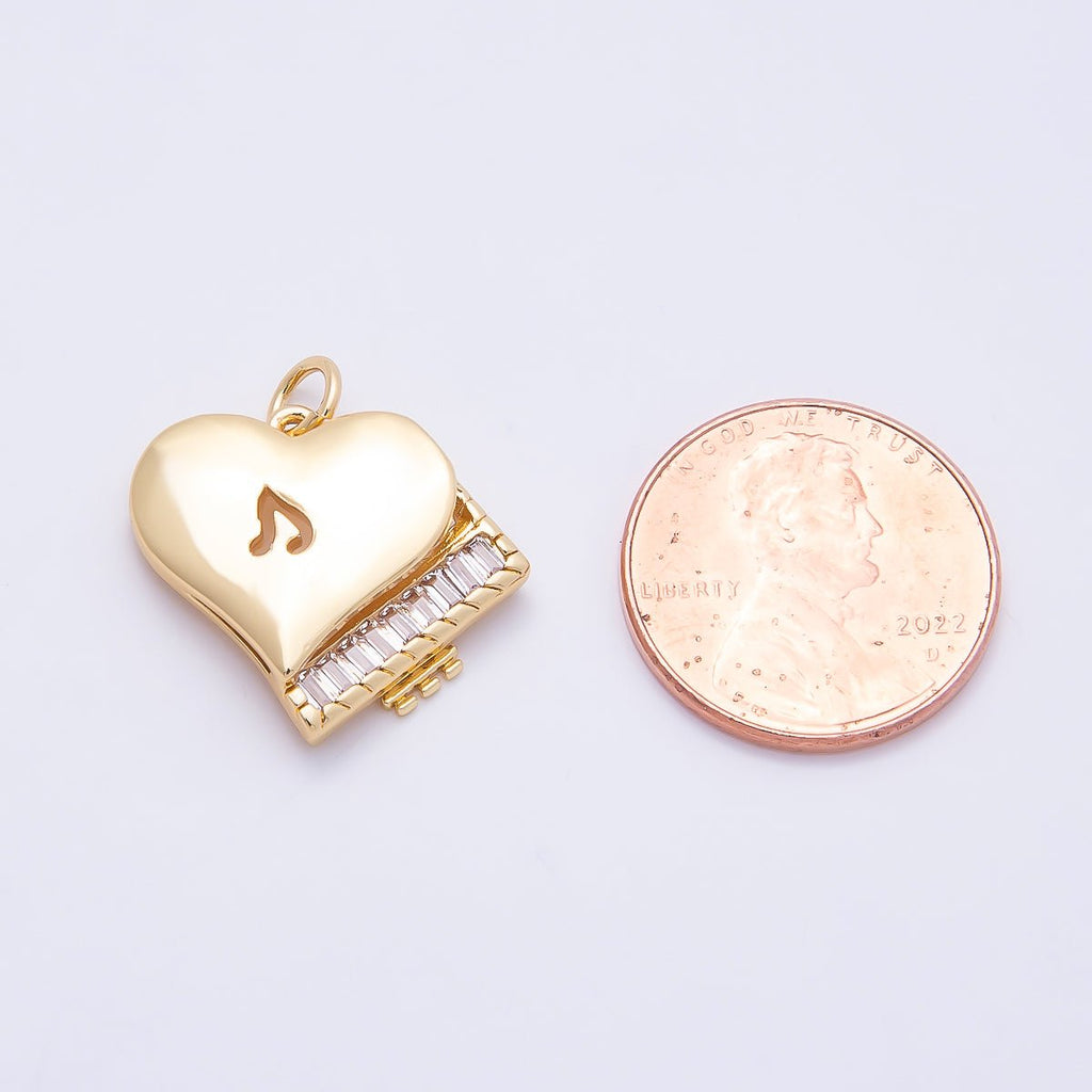 16K Gold Filled 18.5mm Clear CZ Baguette Grand Piano Musical Instrument Note Love Charm | Charms-00860