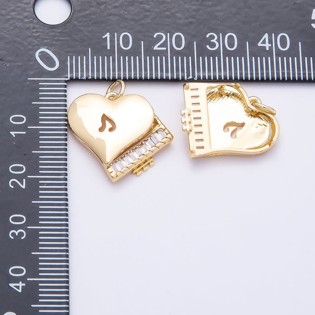 16K Gold Filled 18.5mm Clear CZ Baguette Grand Piano Musical Instrument Note Love Charm | Charms-00860