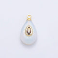 16K Gold Filled 18mm Clear CZ Embedded White Opal Gemstone Teardrop Charm | Charms-01203