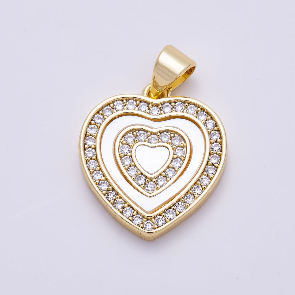 16K Gold Filled 18mm Shell Pearl Micro Paved CZ Heart Pendant | Charms-01454