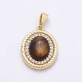 16K Gold Filled 18mm Tiger Eye Cabochon Micro Paved CZ Croissant Bezel Oval Pendant | Charms-00952
