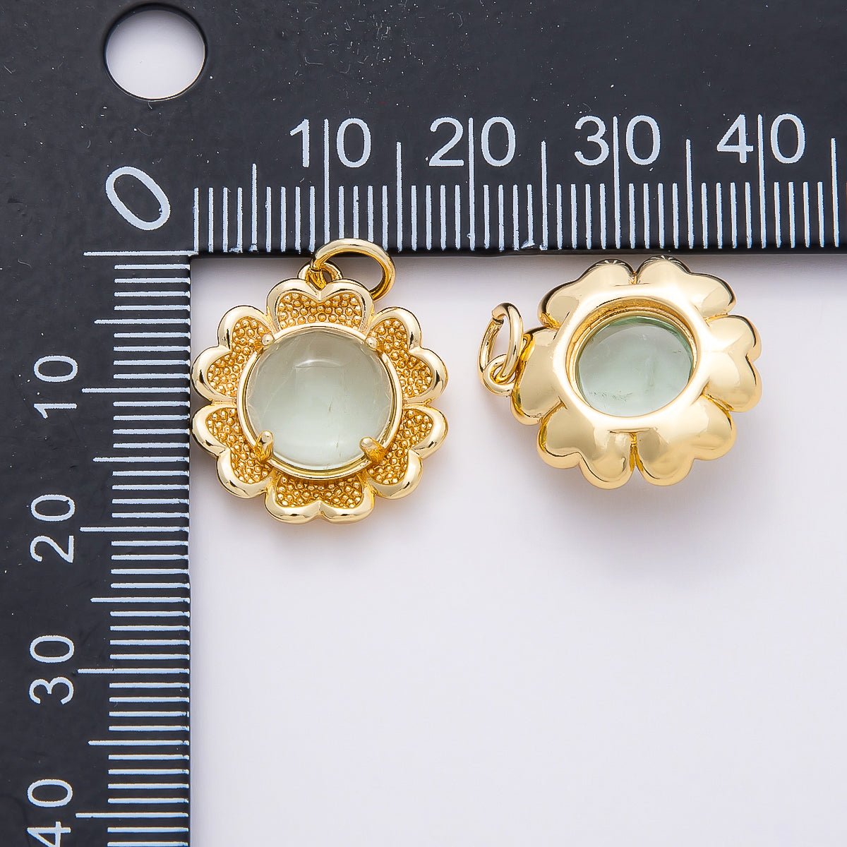 16K Gold Filled 19mm Aquamarine, Citrine Cabochon Gemstone Flower Charm | Charms-00766 Charms-00767