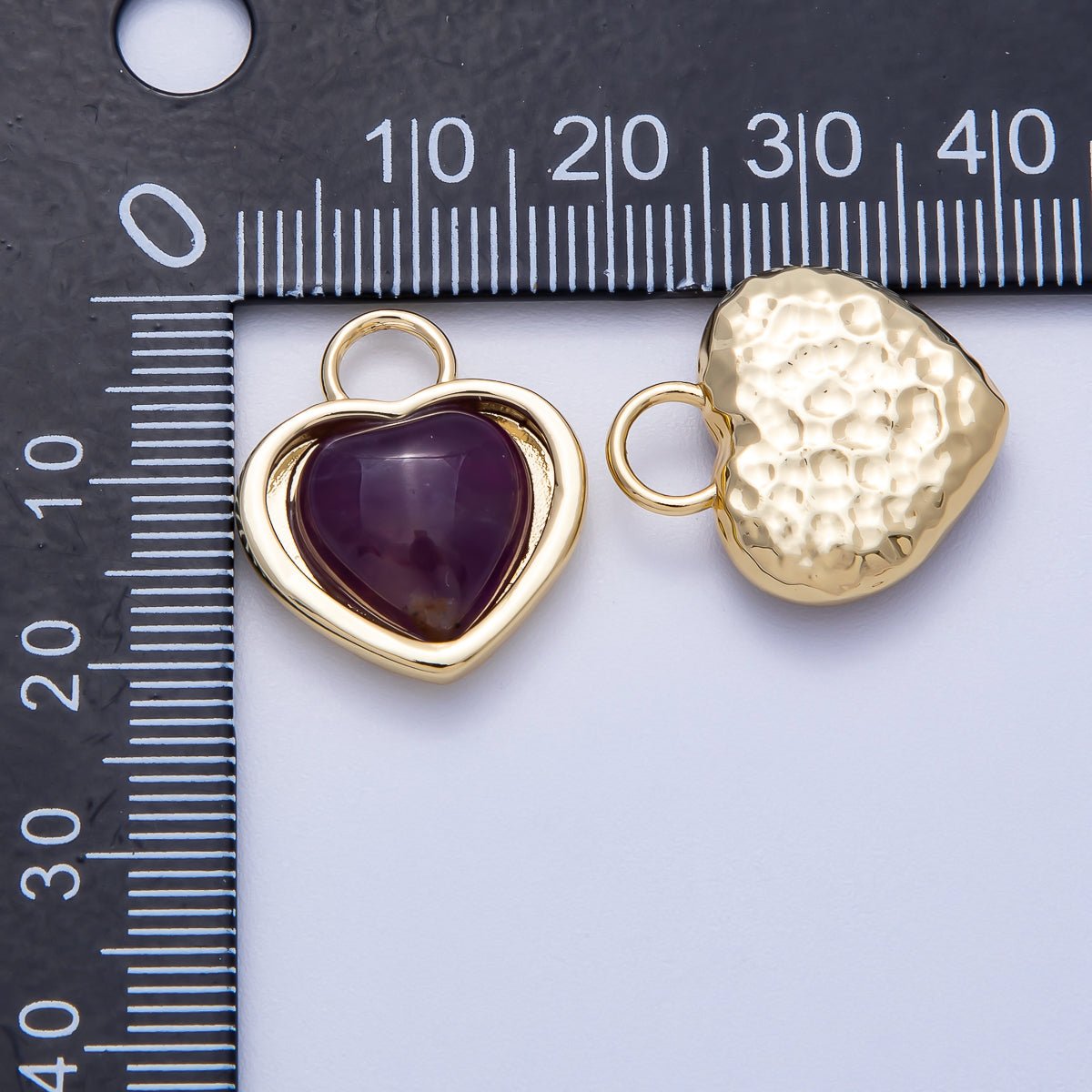 16K Gold Filled 20mm Purple Amethyst Gemstone Heart Padlock Pendant | Charms-00571