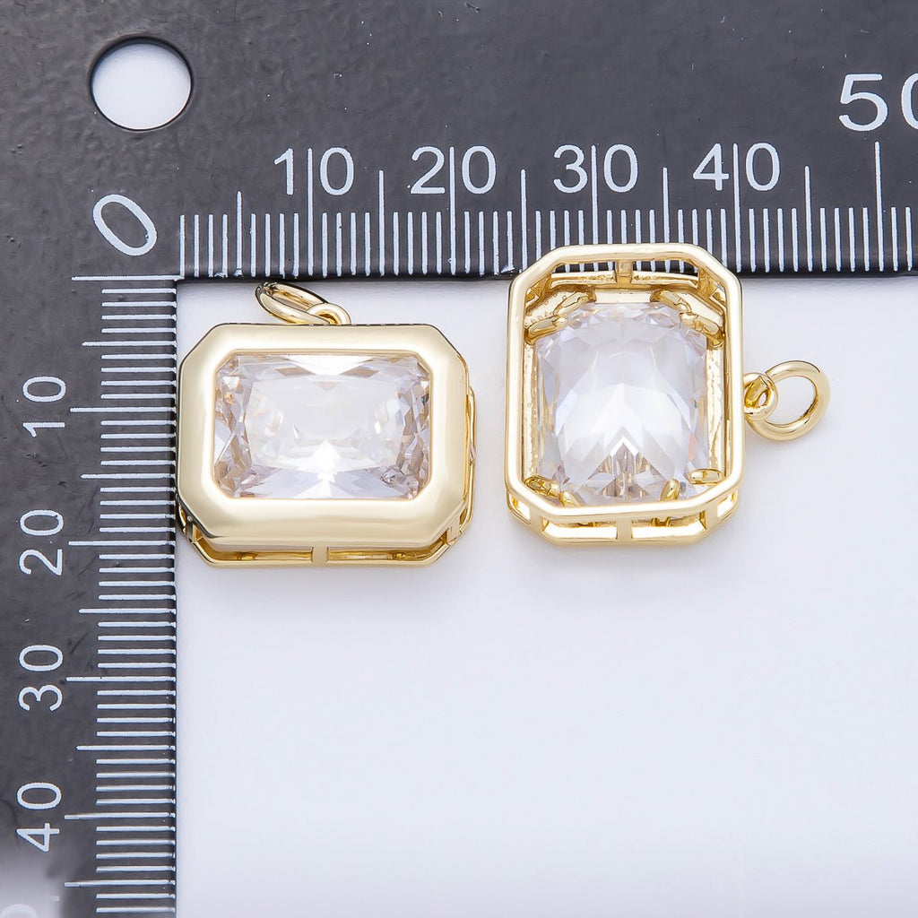 16K Gold Filled 20mm Clear CZ Baguette Rectangular Bezel Solitaire Charm | Charms-00664